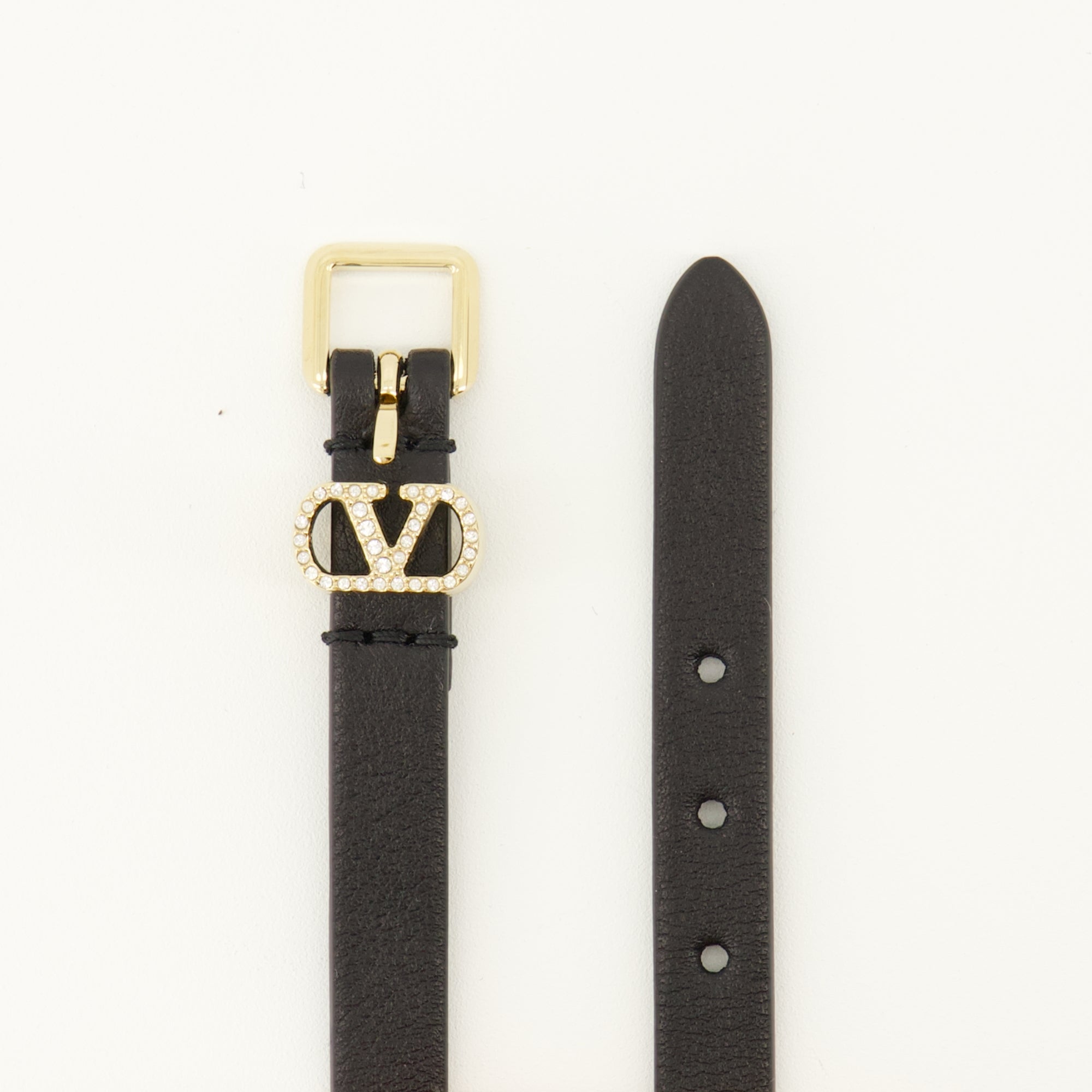 VLogo bracelet, Valentino Garavani, black leather accessory, rhinestone details, adjustable bracelet