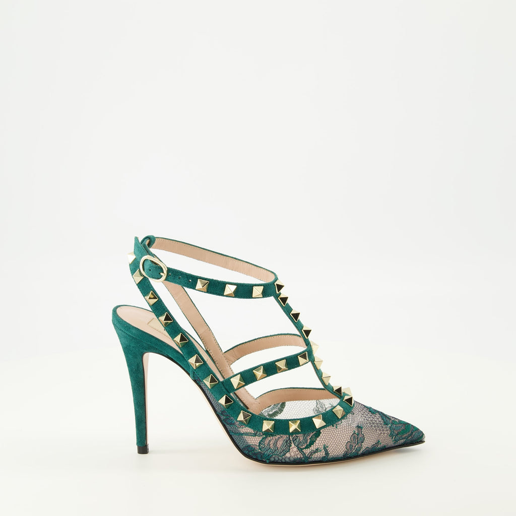rockstud green lace pumps valentino garavani women 15636491272572