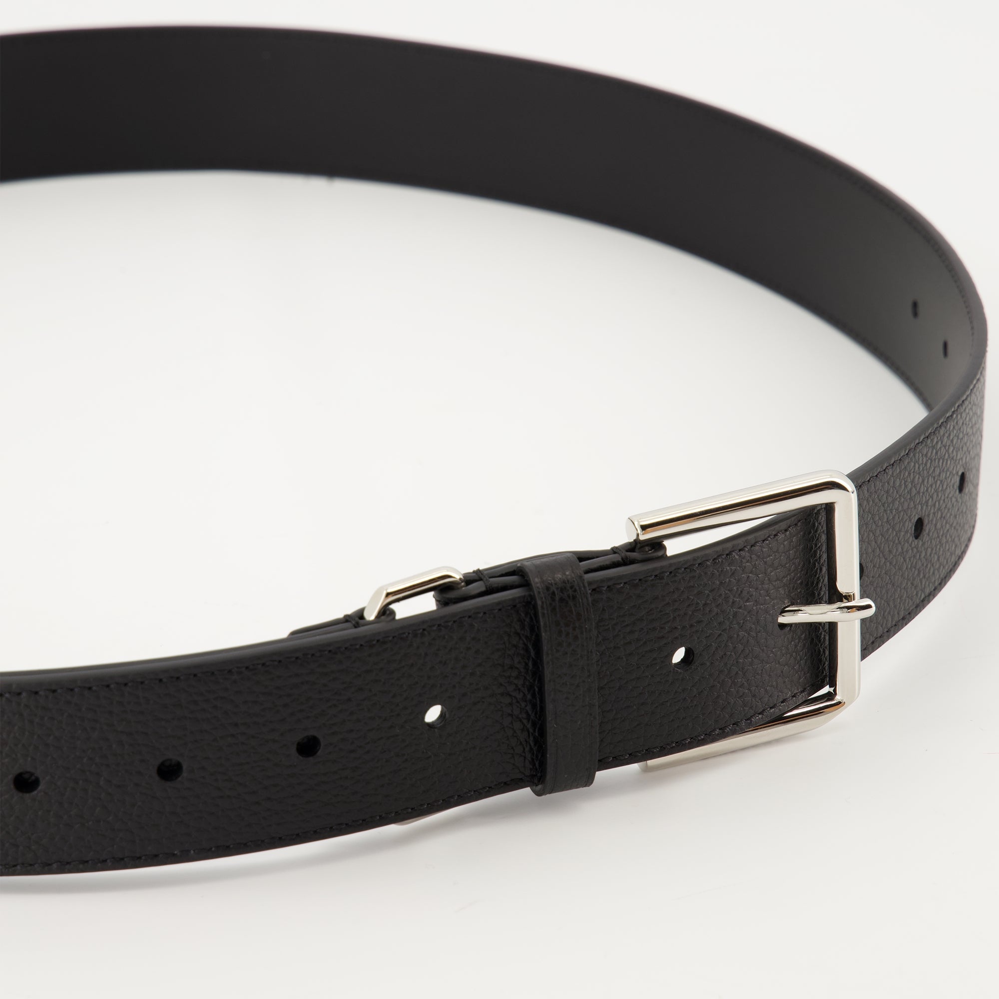 Givenchy belt, black leather belt, grained calfskin, silver-tone details, Voyou line