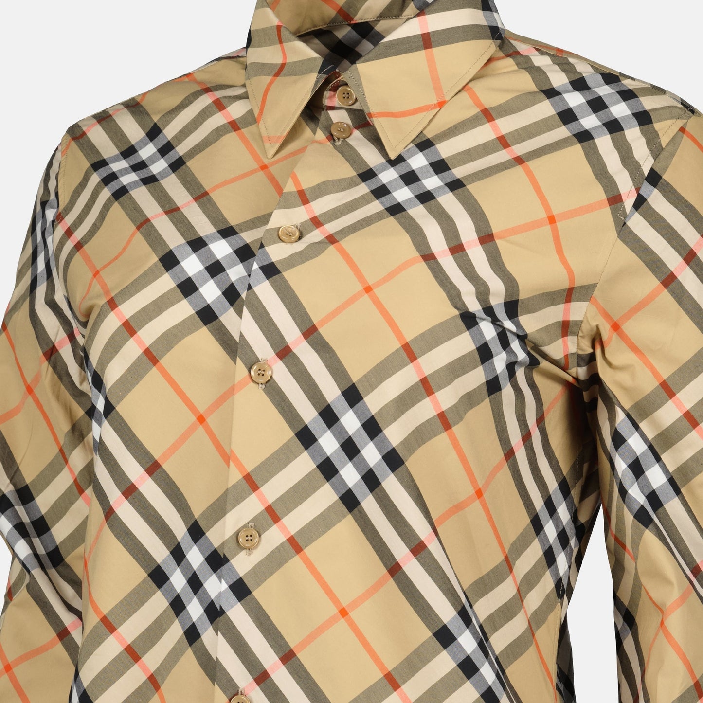 Checkered shirt, tailored fit, Spring-Summer 2024, beige blouse, cotton shirt