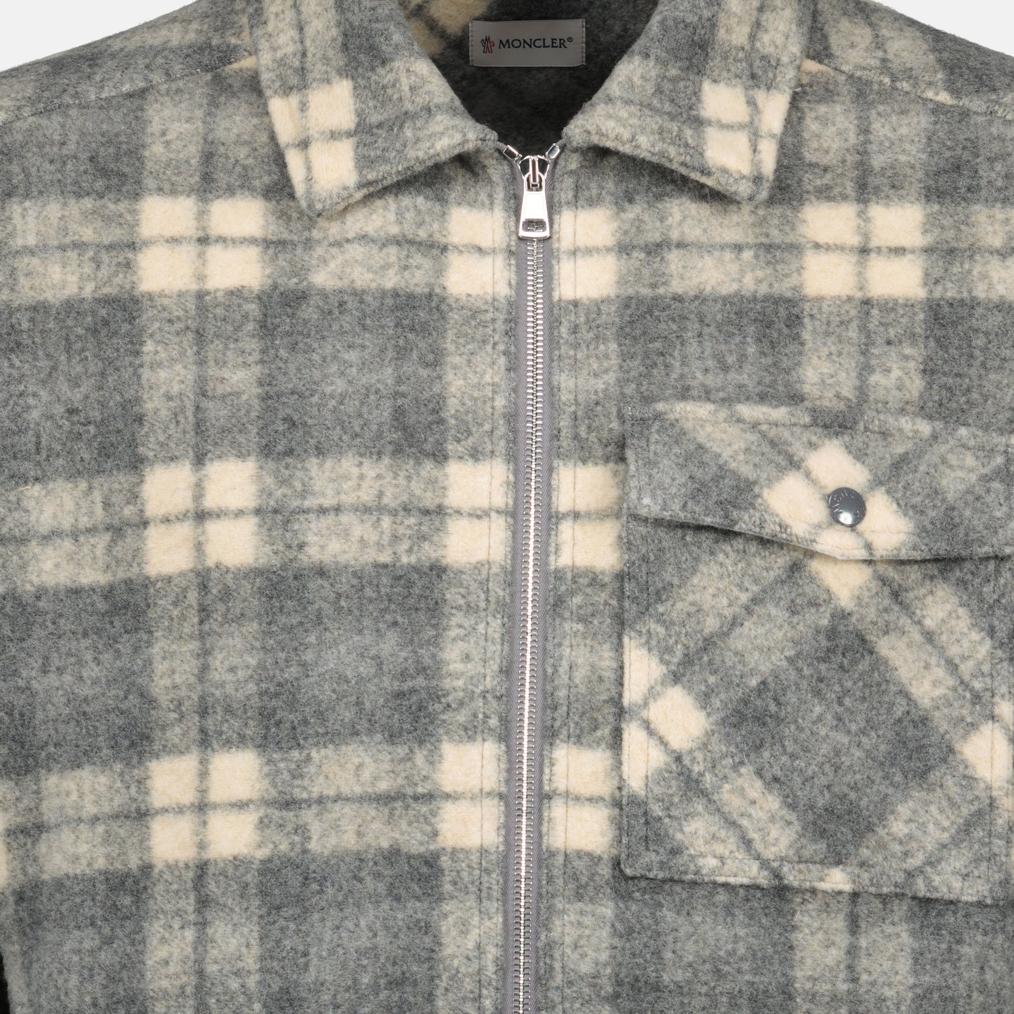 Moncler shirt, Tartan Grey Shirt, wool polyester blend, Men's fashion, casual wear