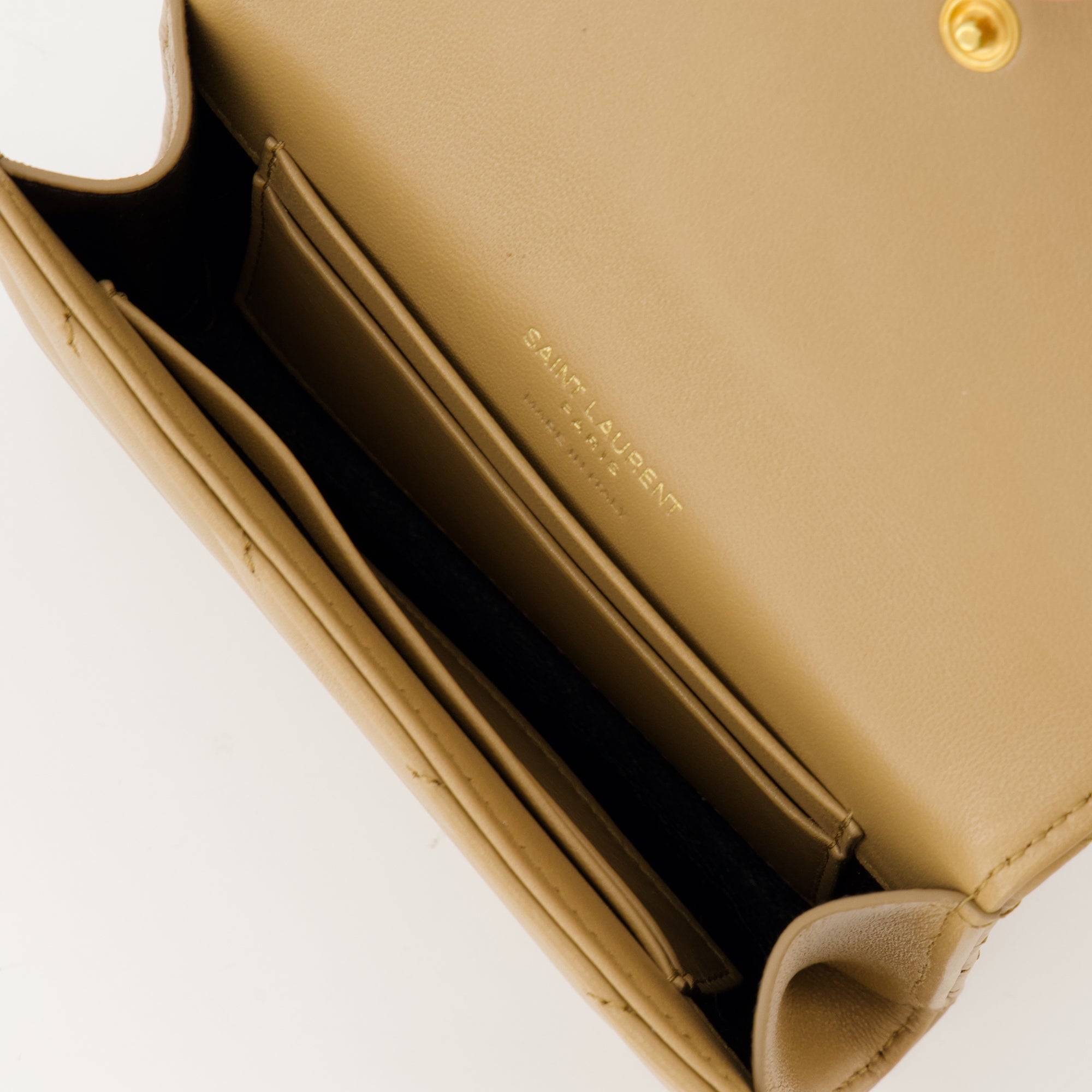 beige wallet, Saint Laurent wallet, leather wallet, luxury accessories, designer wallet