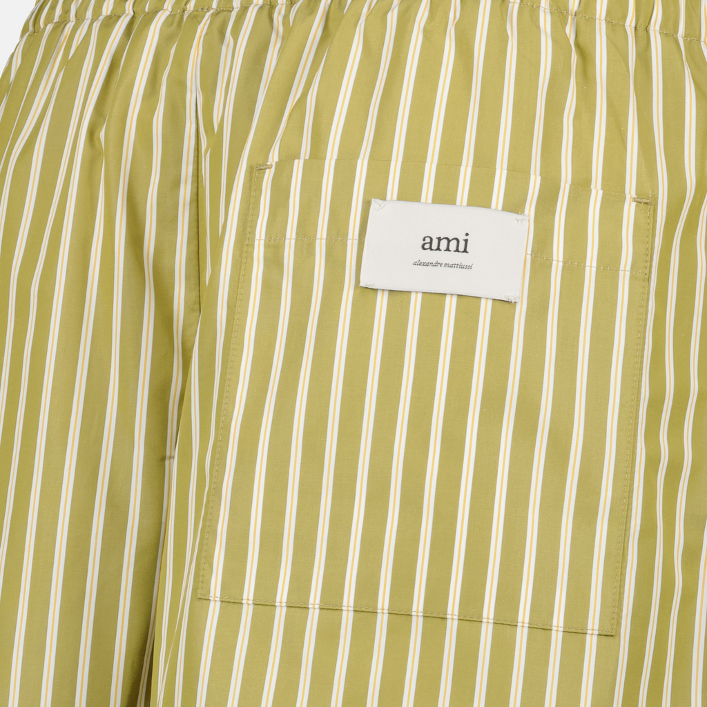 Kaki striped shorts, Ami Paris, unisex shorts, cotton shorts, spring/summer collection