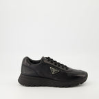 Prada sneakers, black leather sneakers, Prax 01 model, men's footwear, luxury menswear