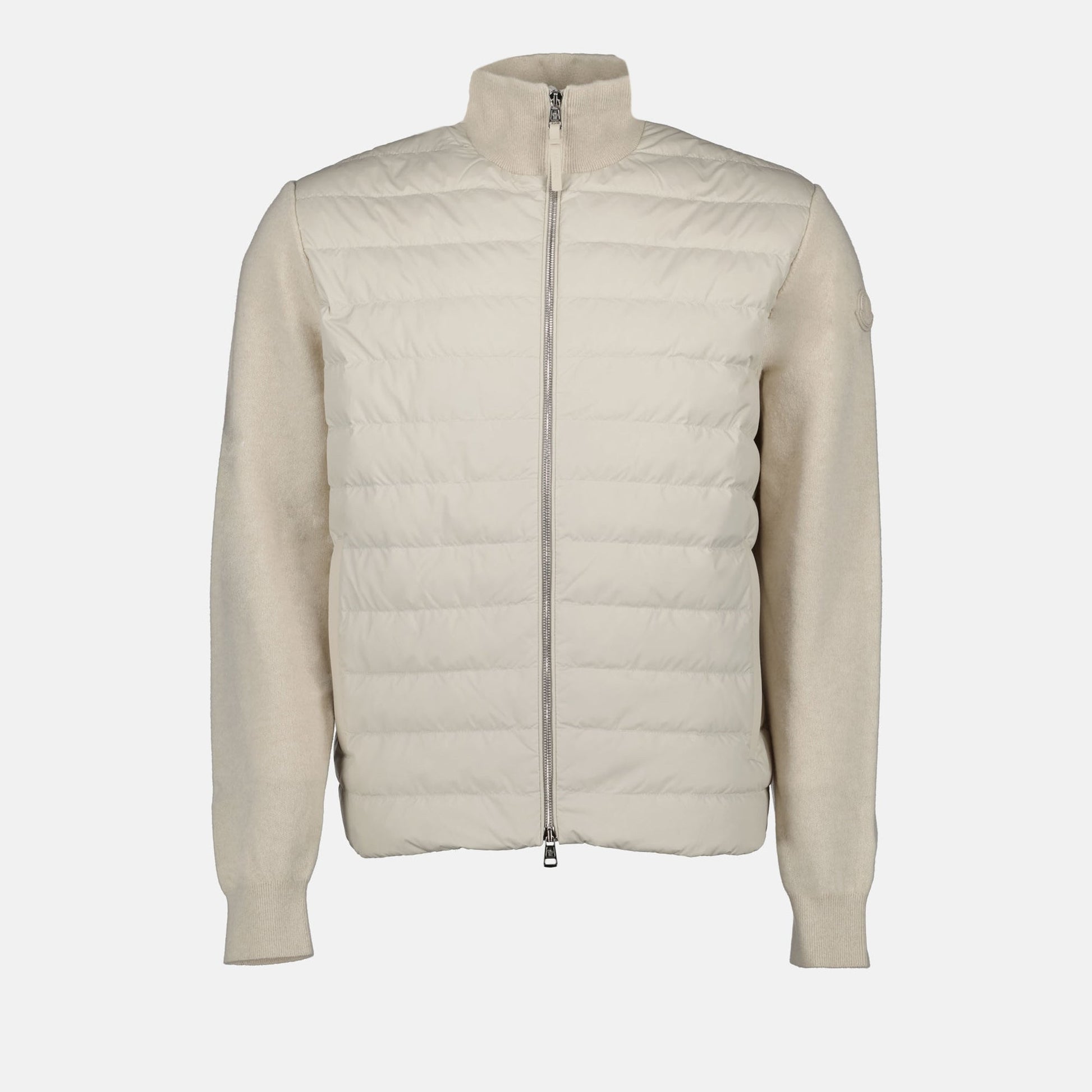 beige wool-cashmere jacket, Moncler Autumn-Winter 2024, luxury outerwear, high collar jacket, bi-material jacket