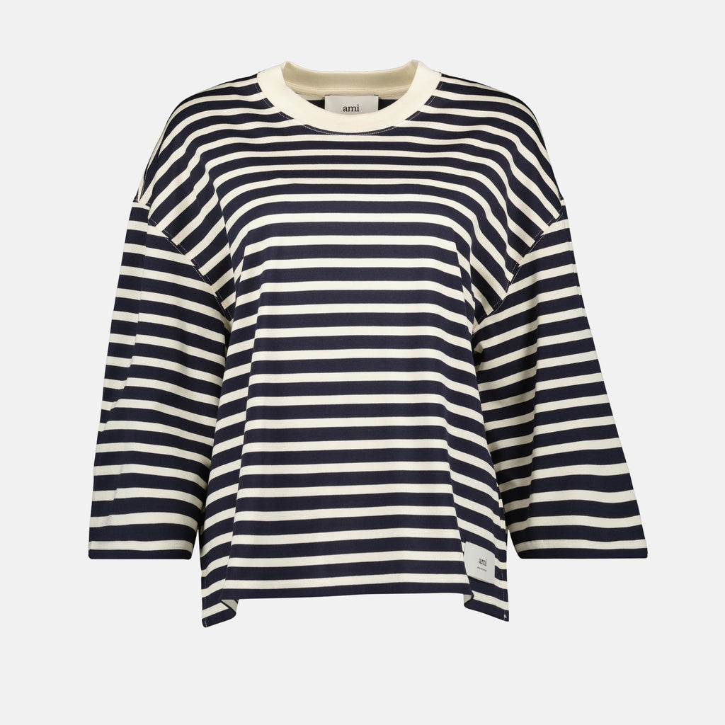 striped t-shirt, AMI PARIS, cotton shirt, oversized fit, casual wear