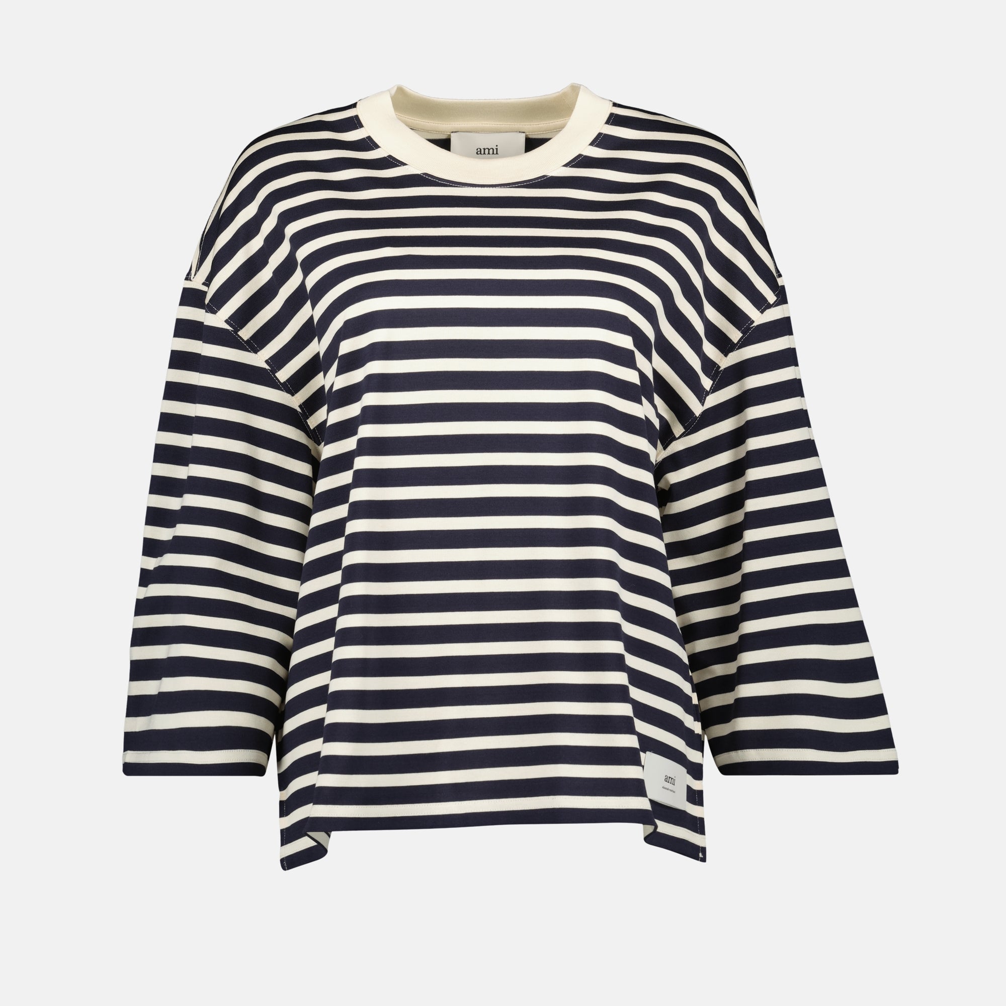 striped t-shirt, AMI PARIS, cotton shirt, oversized fit, casual wear