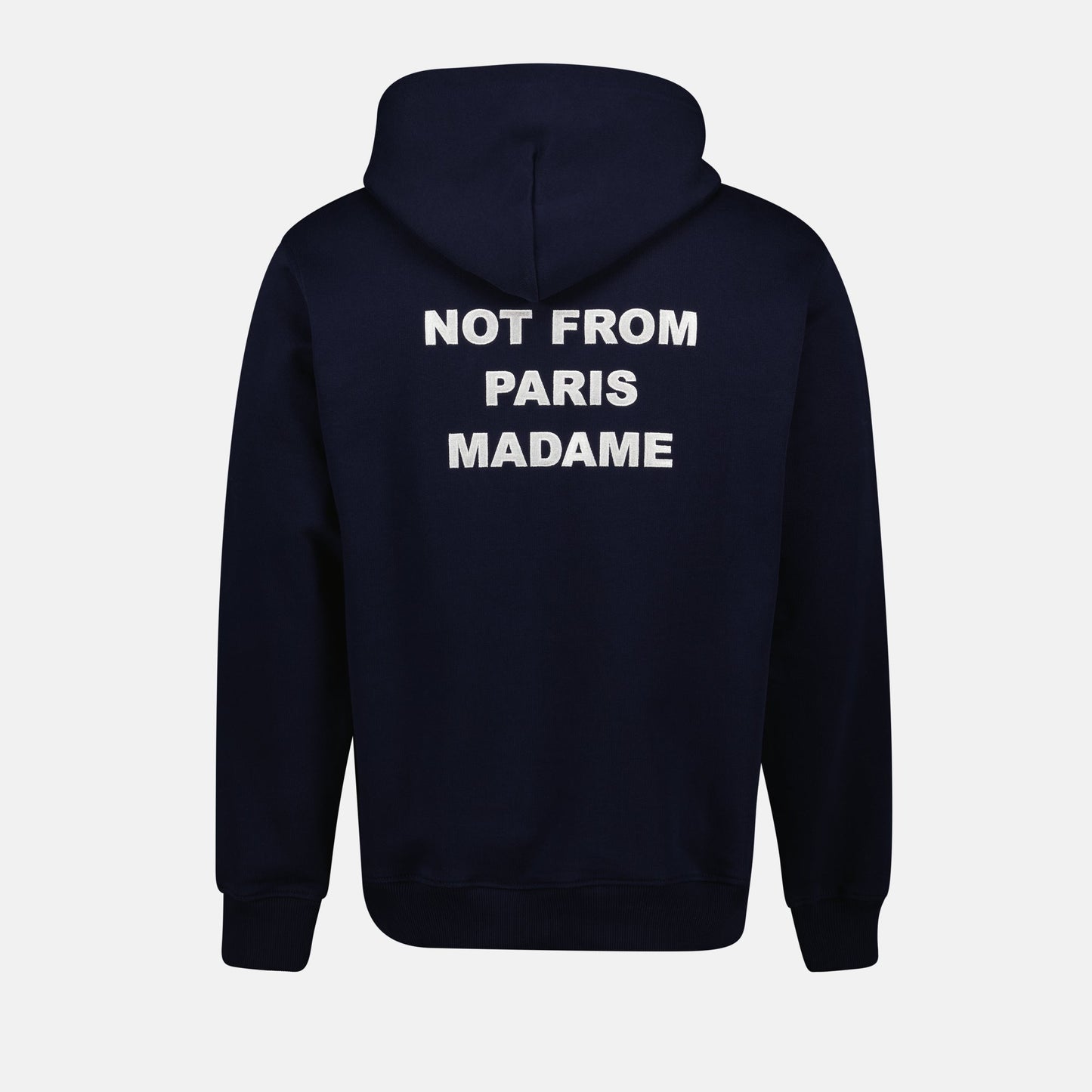 Navy hoodie, cotton piqué hoodie, slogan hoodie, Drôle de Monsieur, spring-summer fashion