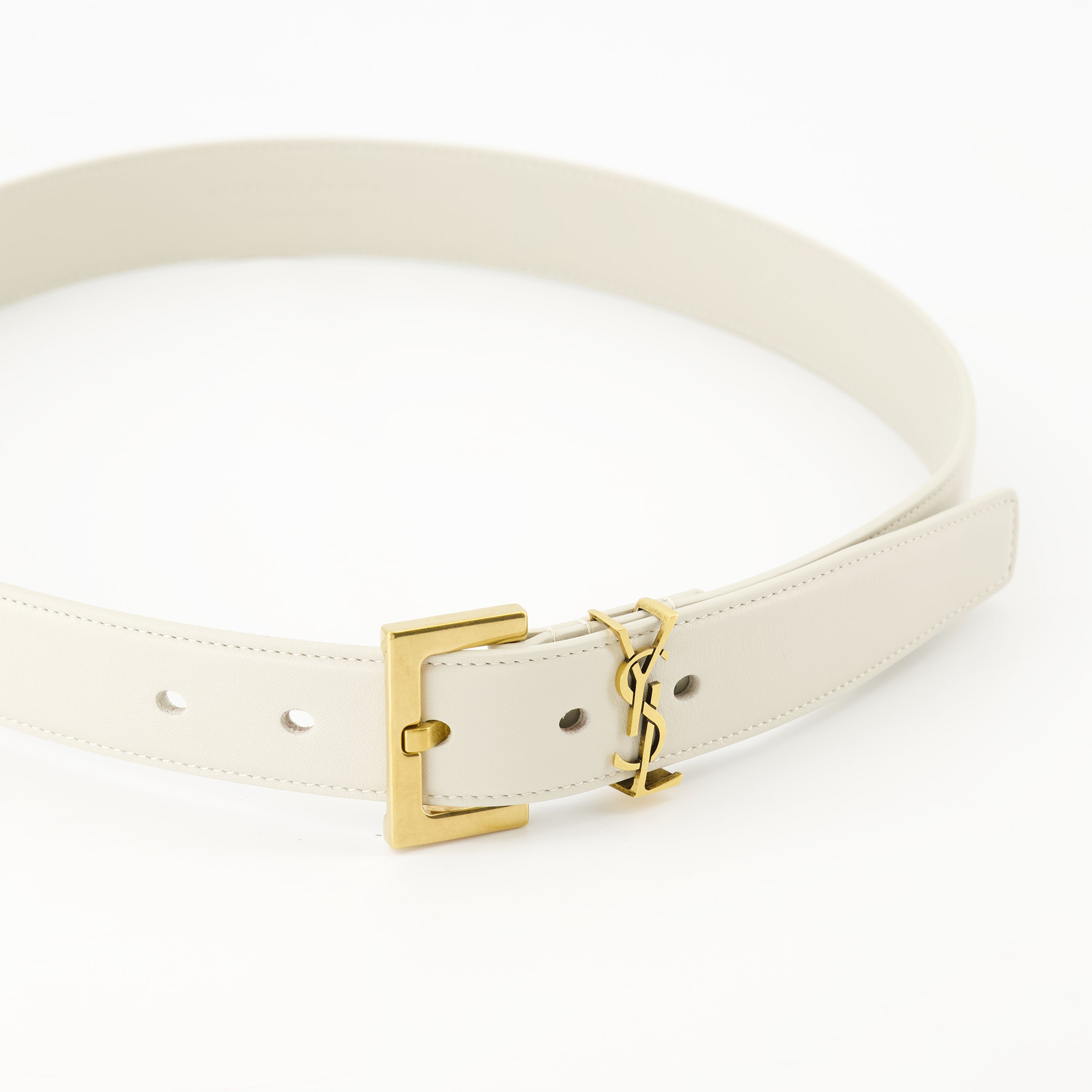 white belt, Cssandre belt, calfskin belt, designer accessories, Saint Laurent
