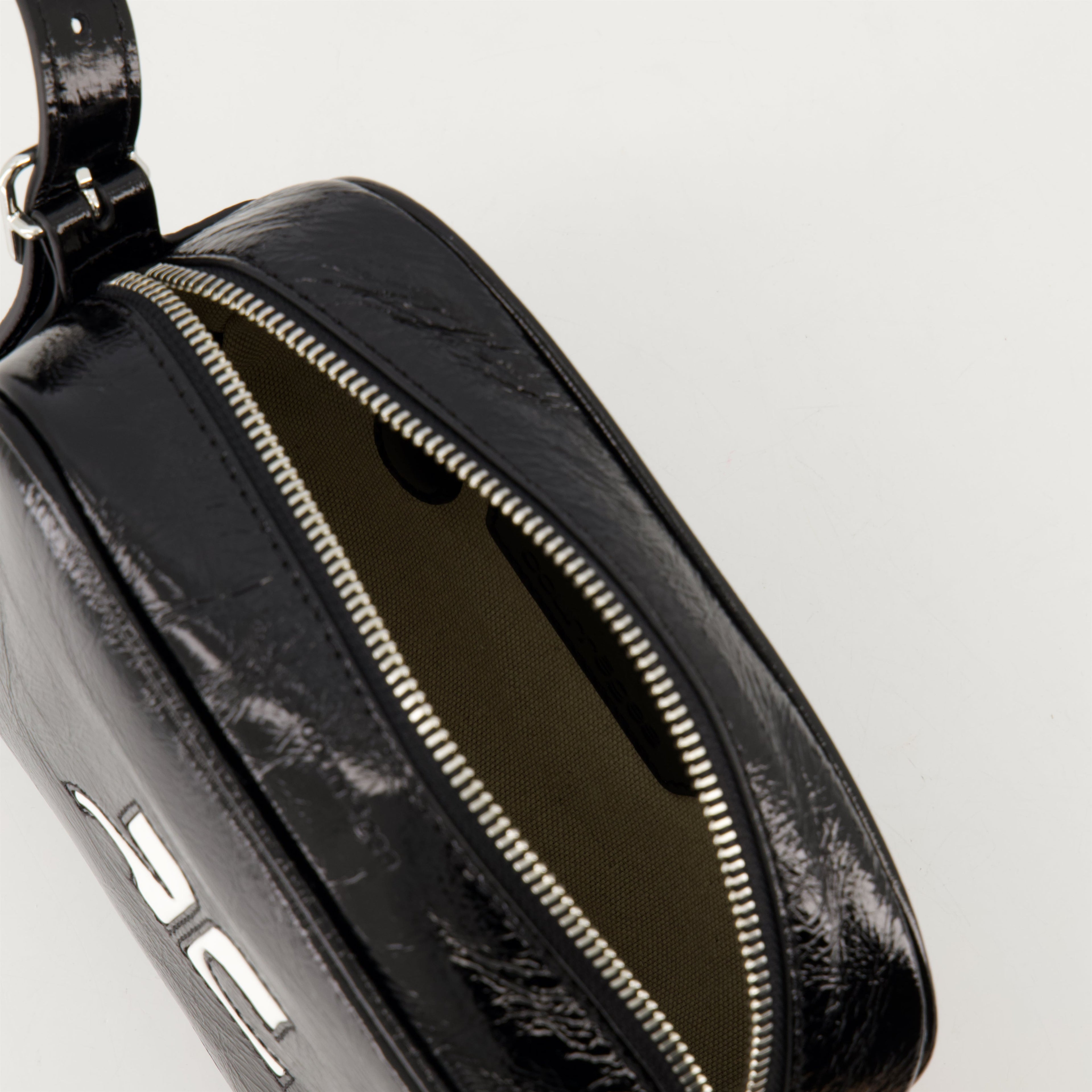 Courrèges bag, Camera bag, patent leather bag, stylish accessory, unisex bag