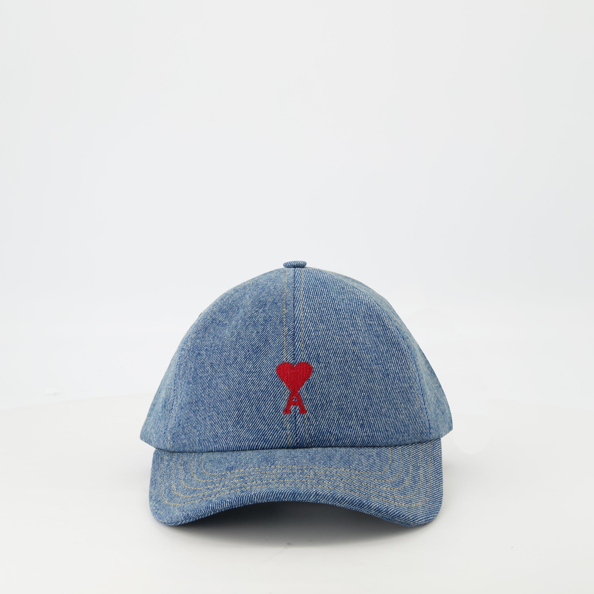 denim cap, AMI de Coeur, adjustable strap cap, embroidered logo cap, unisex denim accessory