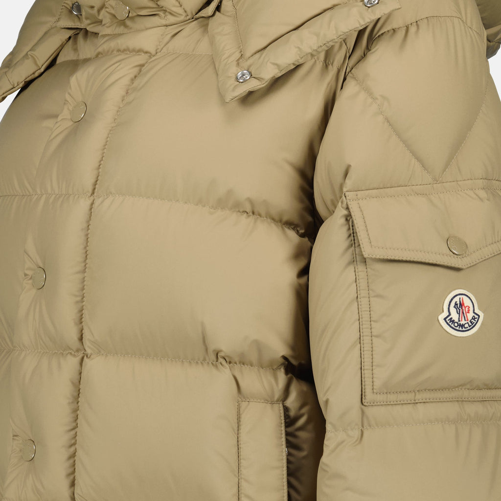 Moncler Maya 70 Jacket, beige down jacket, oversized jacket Moncler, recycled polyester jacket, Autumn-Winter 2025 collection