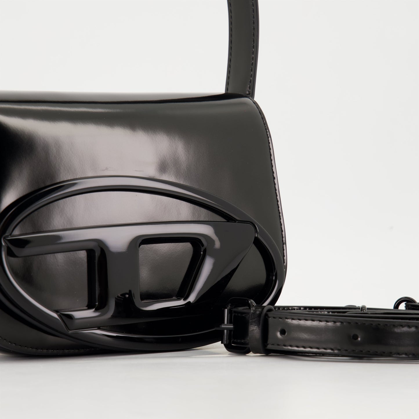 Diesel leather bag, black handbag, luxury accessories, adjustable strap bag, elegant leather bag  