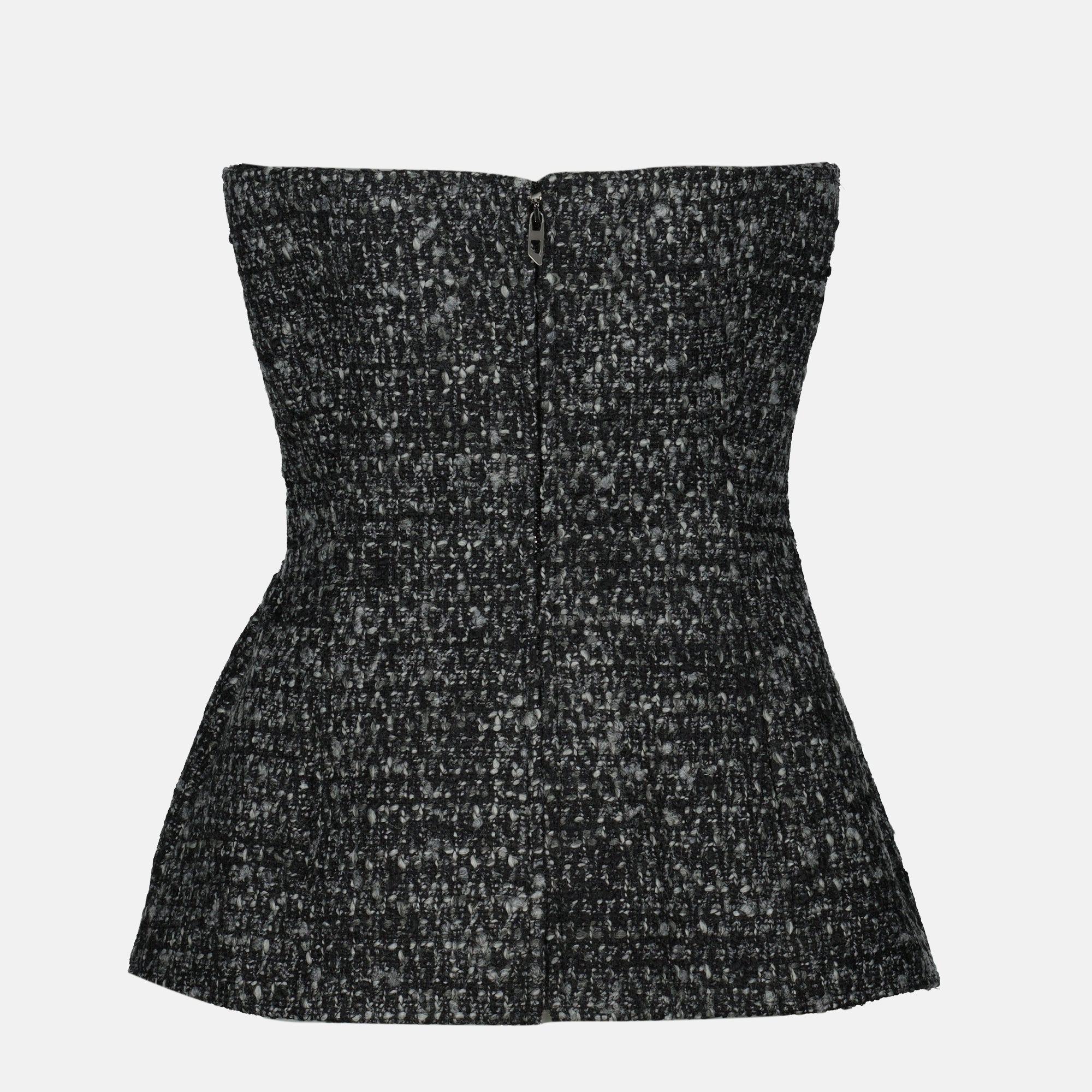 Diesel grey T-shirt, tweed women's top, Fall-Winter collection, tailored fit, discreet zip closure