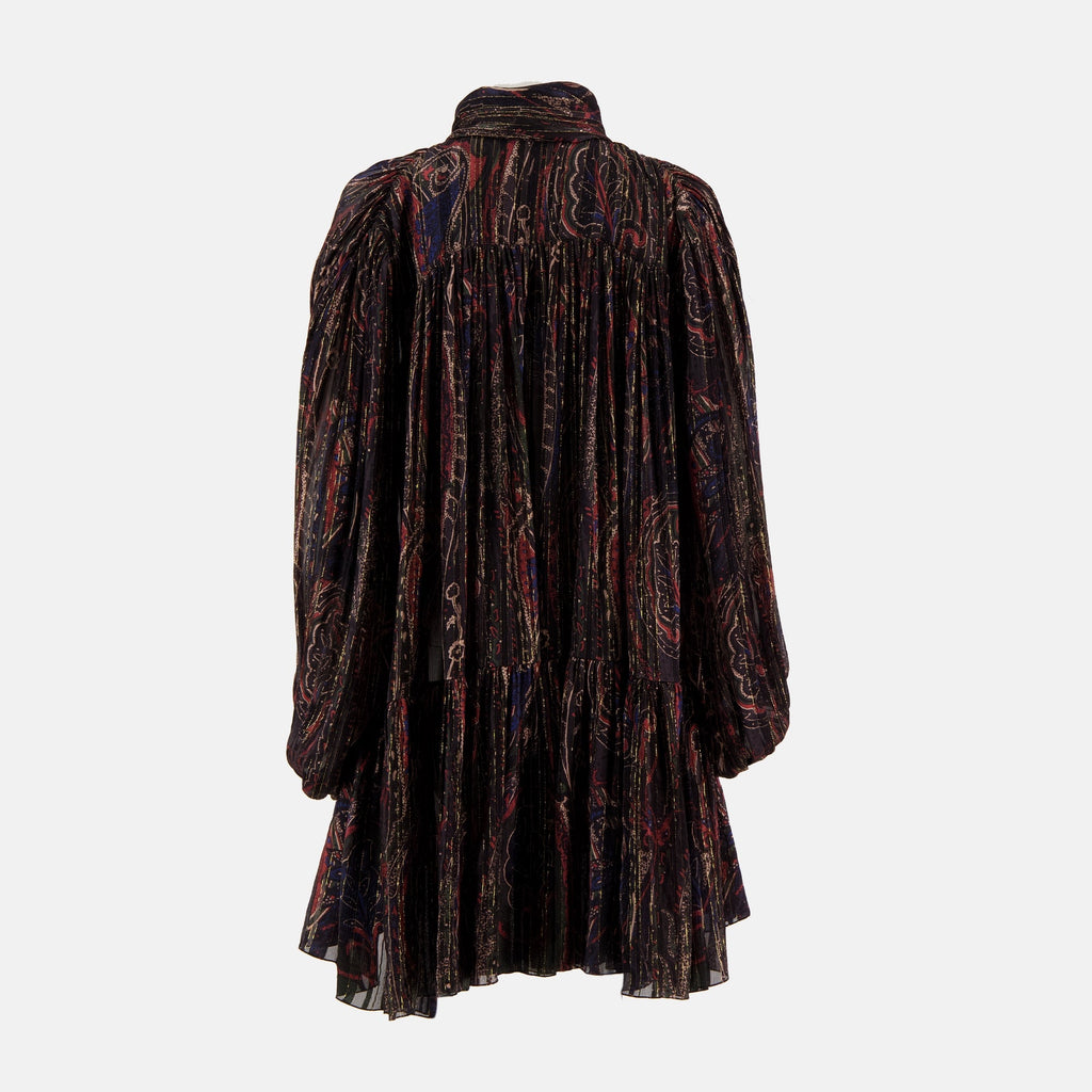 サン・ローランの女性用シルクルレックス・ラバリエールドレスの画像 - 2025年春夏シーズン - 後面ビュー