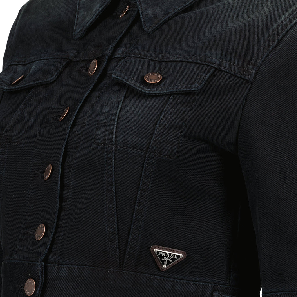 プラダの女性用ブラックデニムクロップジャケットの画像 - シーズン春夏2025 - 製品詳細ビュー2