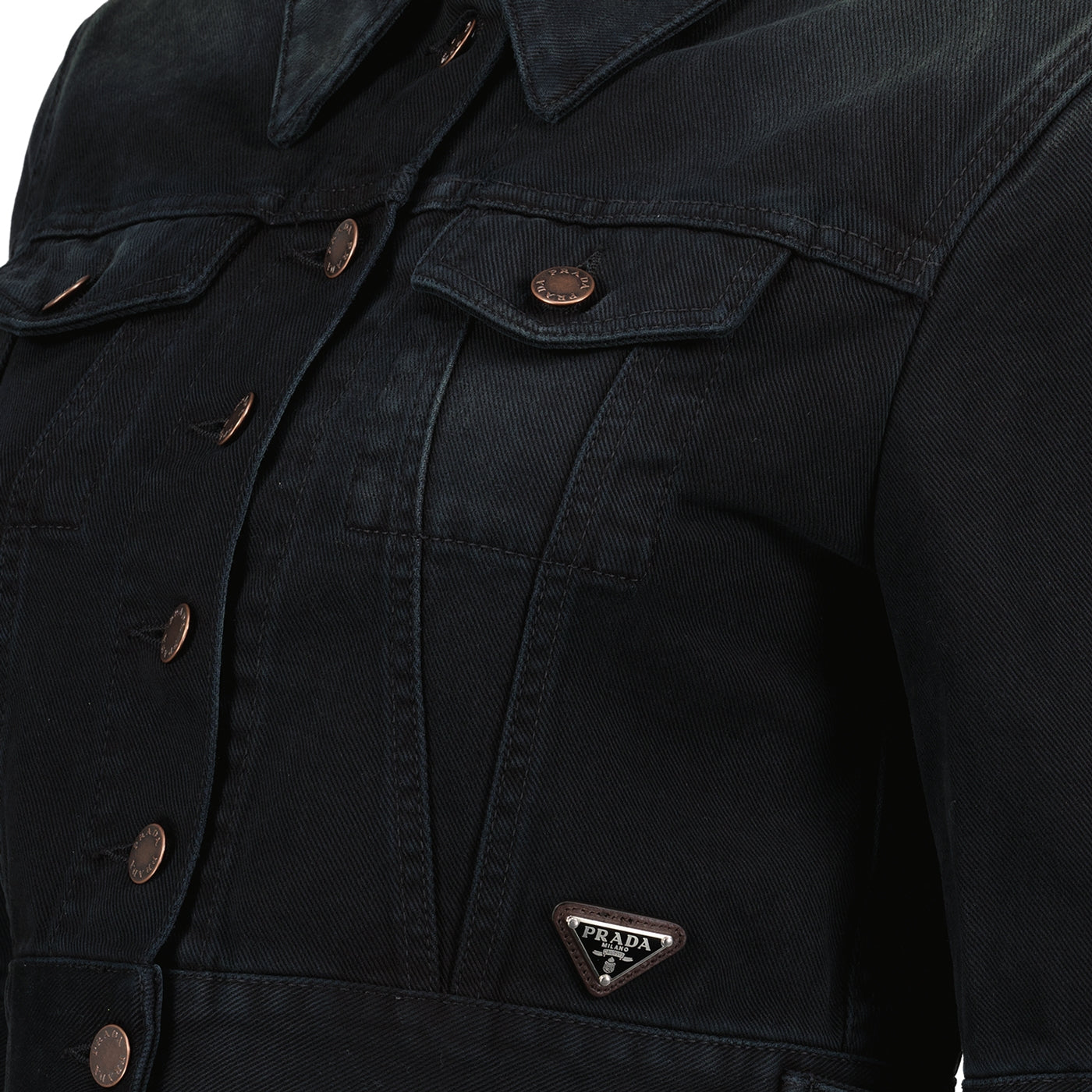 プラダの女性用ブラックデニムクロップジャケットの画像 - シーズン春夏2025 - 製品詳細ビュー2