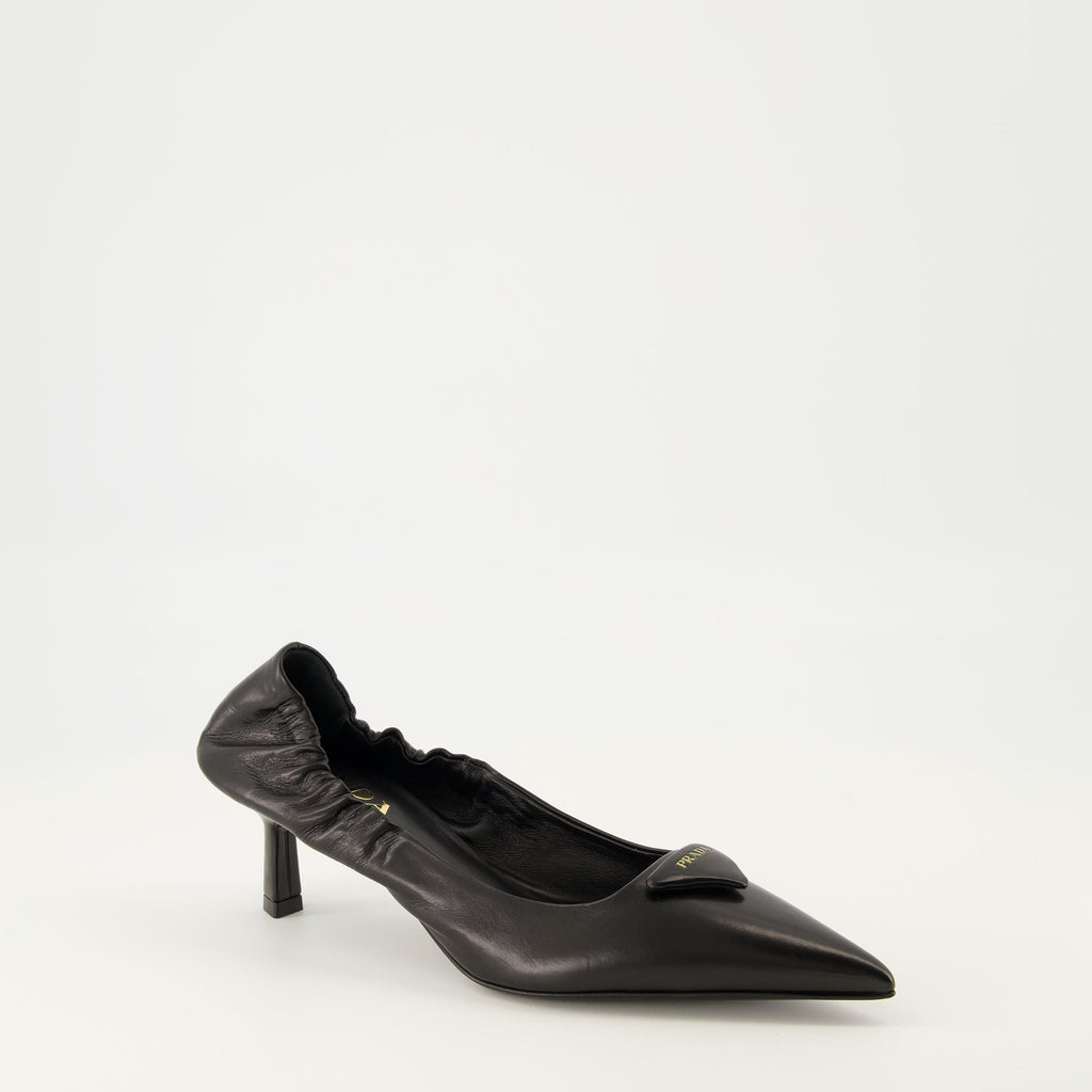Prada pumps, black leather shoes, slip-on pumps, pointed toe shoes, designer footwear