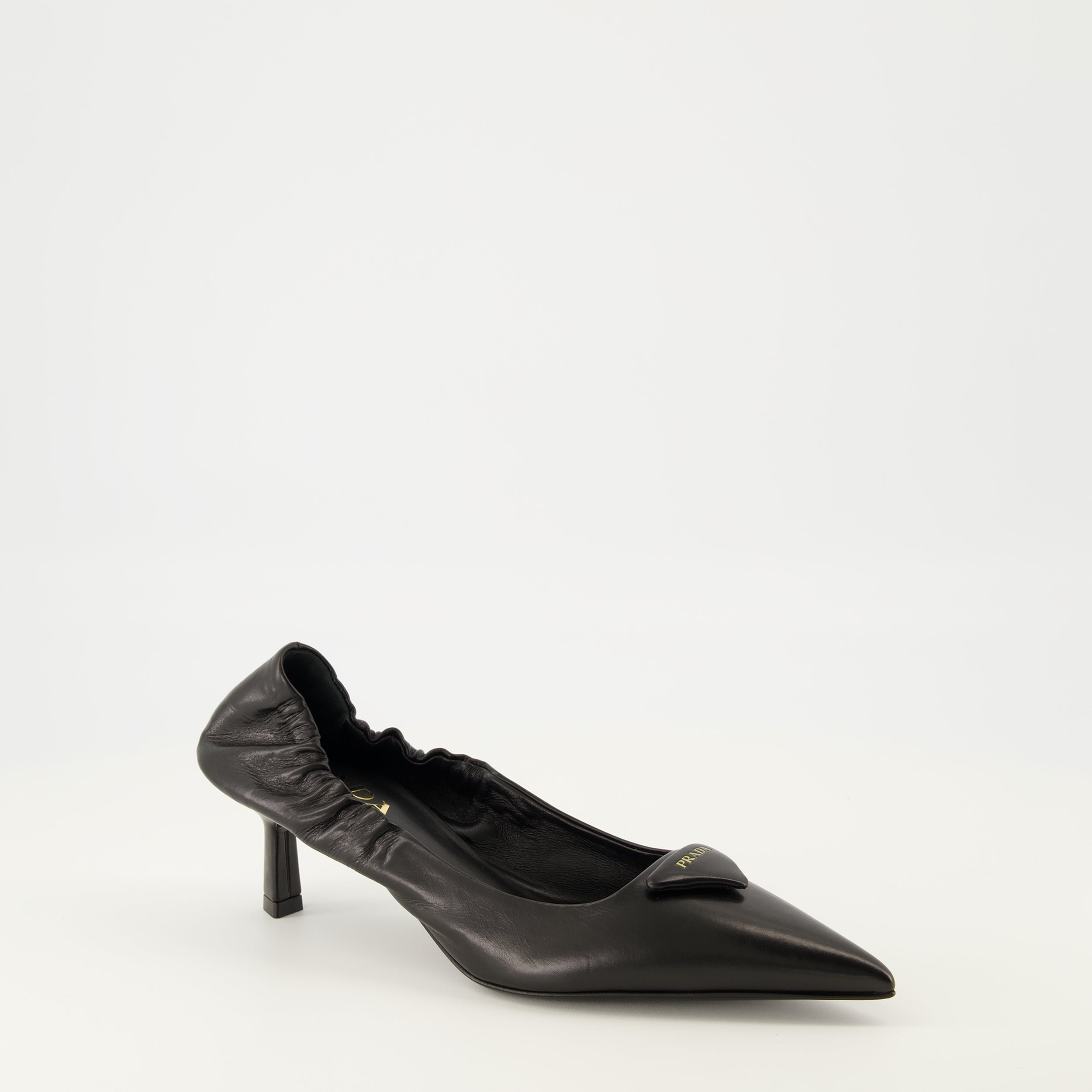 Prada pumps, black leather shoes, slip-on pumps, pointed toe shoes, designer footwear