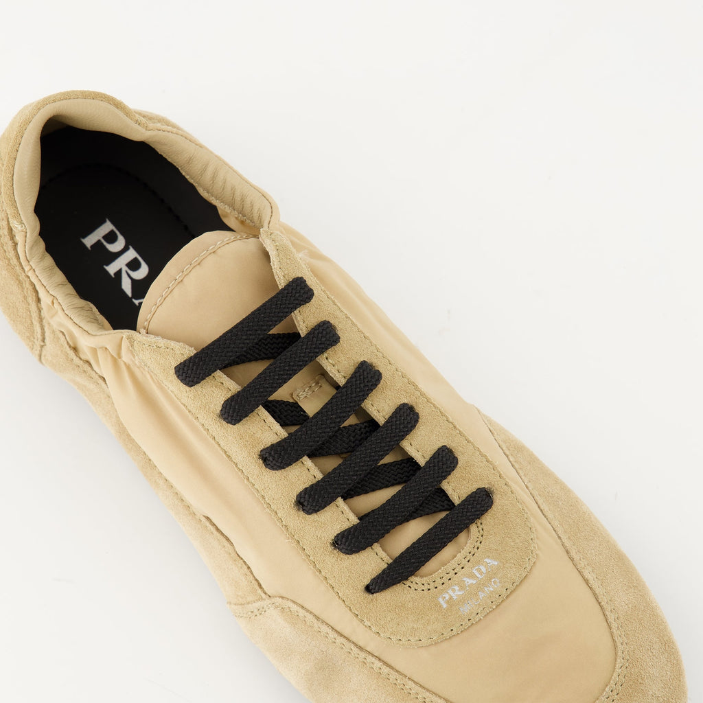 Prada sneakers, Collapse beige sneaker, Re-nylon sneakers, luxury footwear, designer shoes