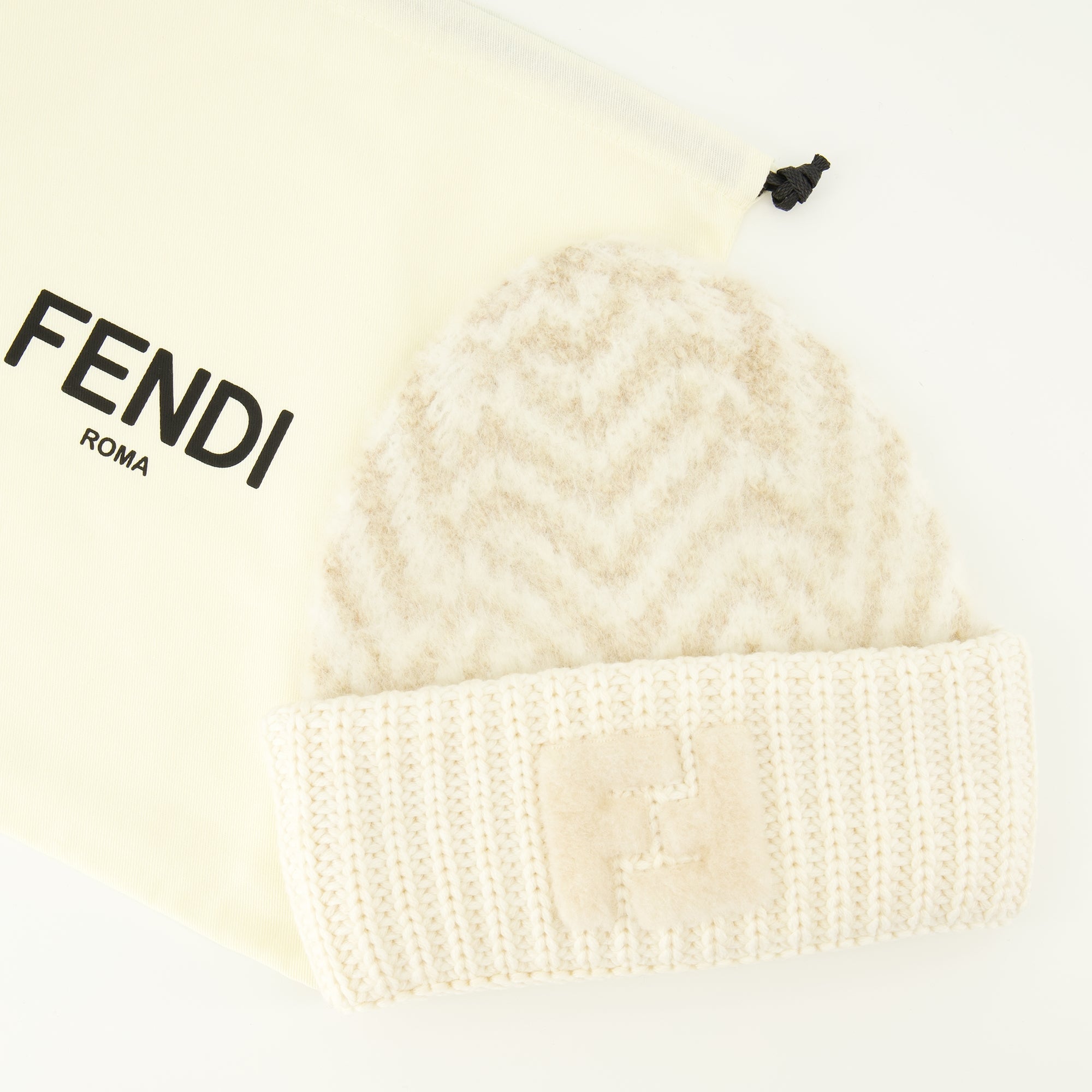 Fendi bonnet, white wool hat, luxury accessories, Autumn-Winter collection, knit cap