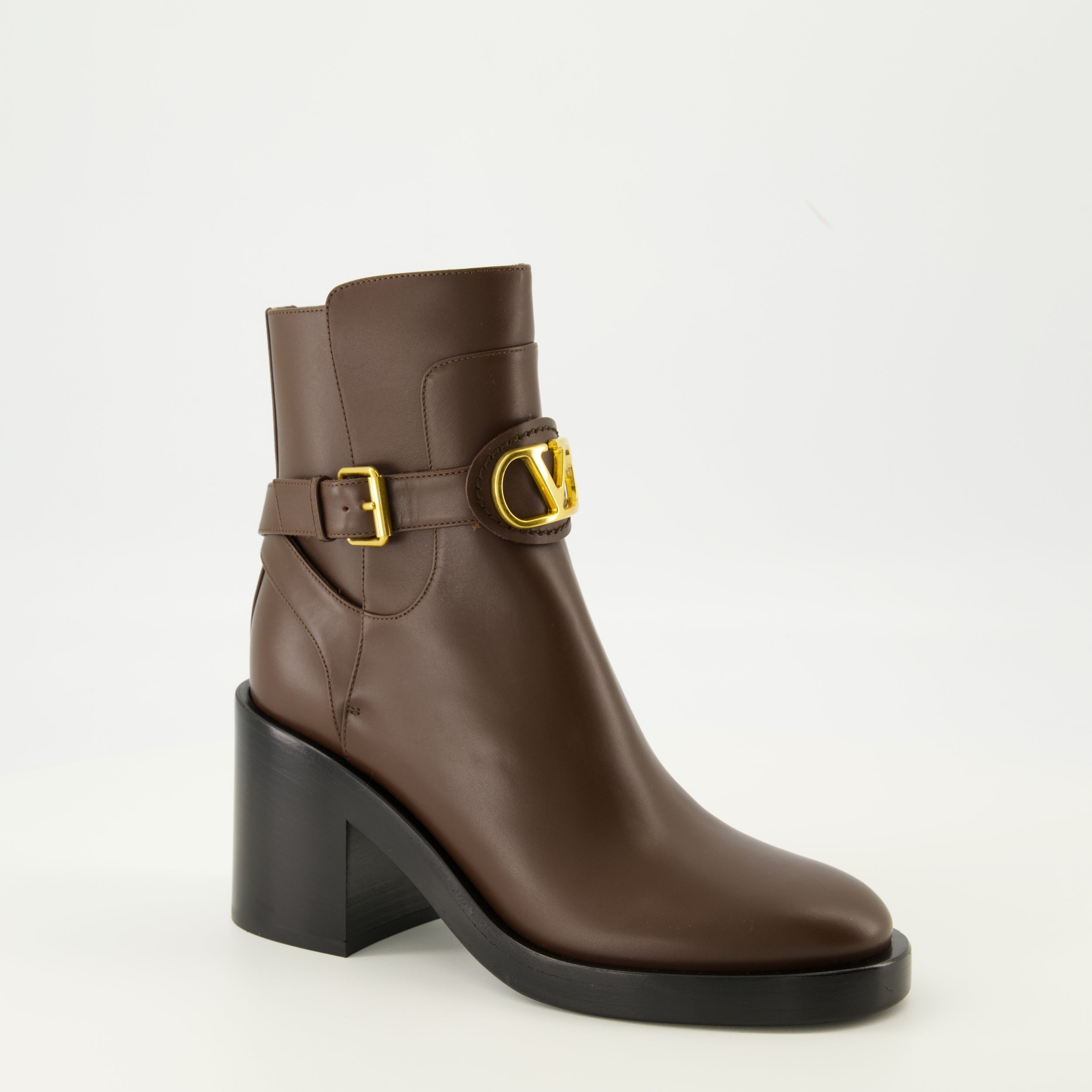 Vlogo booties, Valentino Garavani footwear, brown leather booties, luxury footwear, designer booties