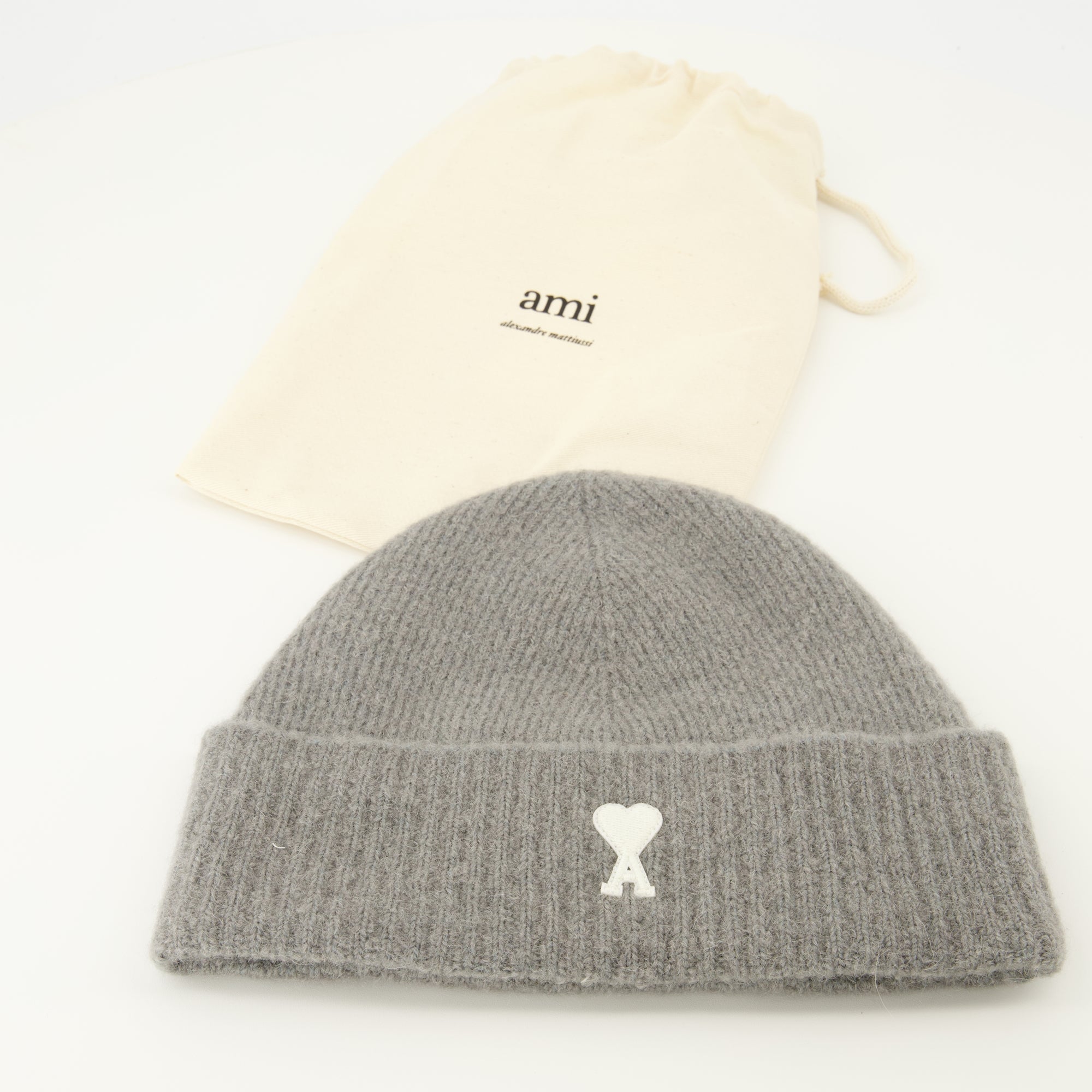 AMI Paris, grey beanie, unisex accessories, wool and alpaca hat, autumn winter collection