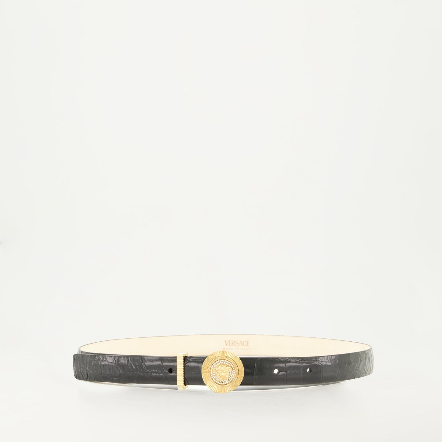 Medusa Biggie buckle, black leather belt, calfskin belt, Versace belt 2025, luxury accessories