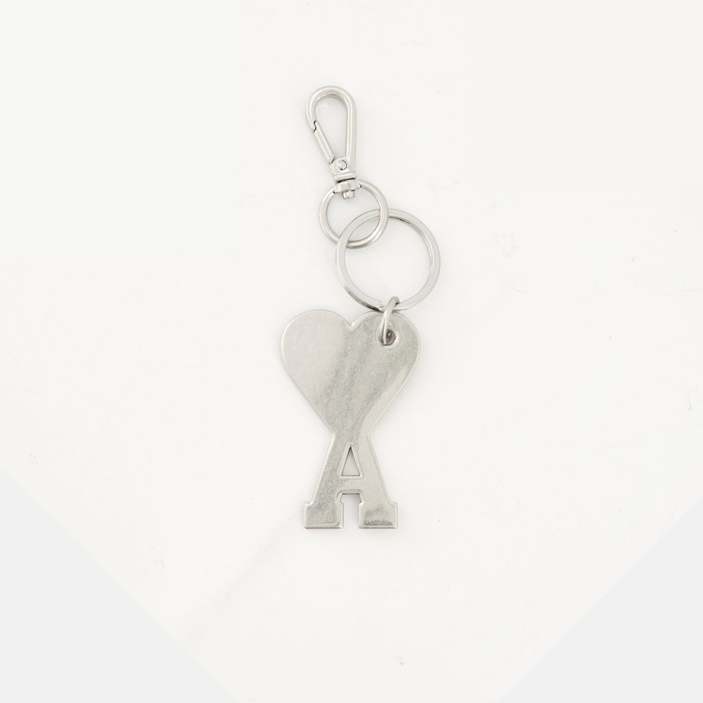 AMI Paris keychain, metal heart accessory, unisex keychain, stylish keychain design, red keychain