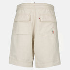 Pantaloni Corti in Cotone e Lino Beige