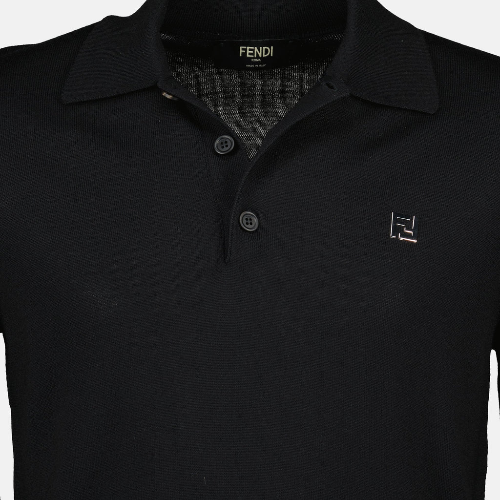 Fendi polo, black wool polo, classic polo shirt, men's fashionable clothing, Autumn Winter collection