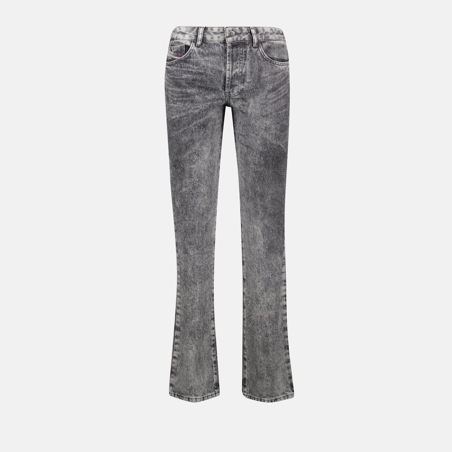 Denim jeans, Strass embellishment, Washed gray denim, Diesel jeans, Straight cut jeans