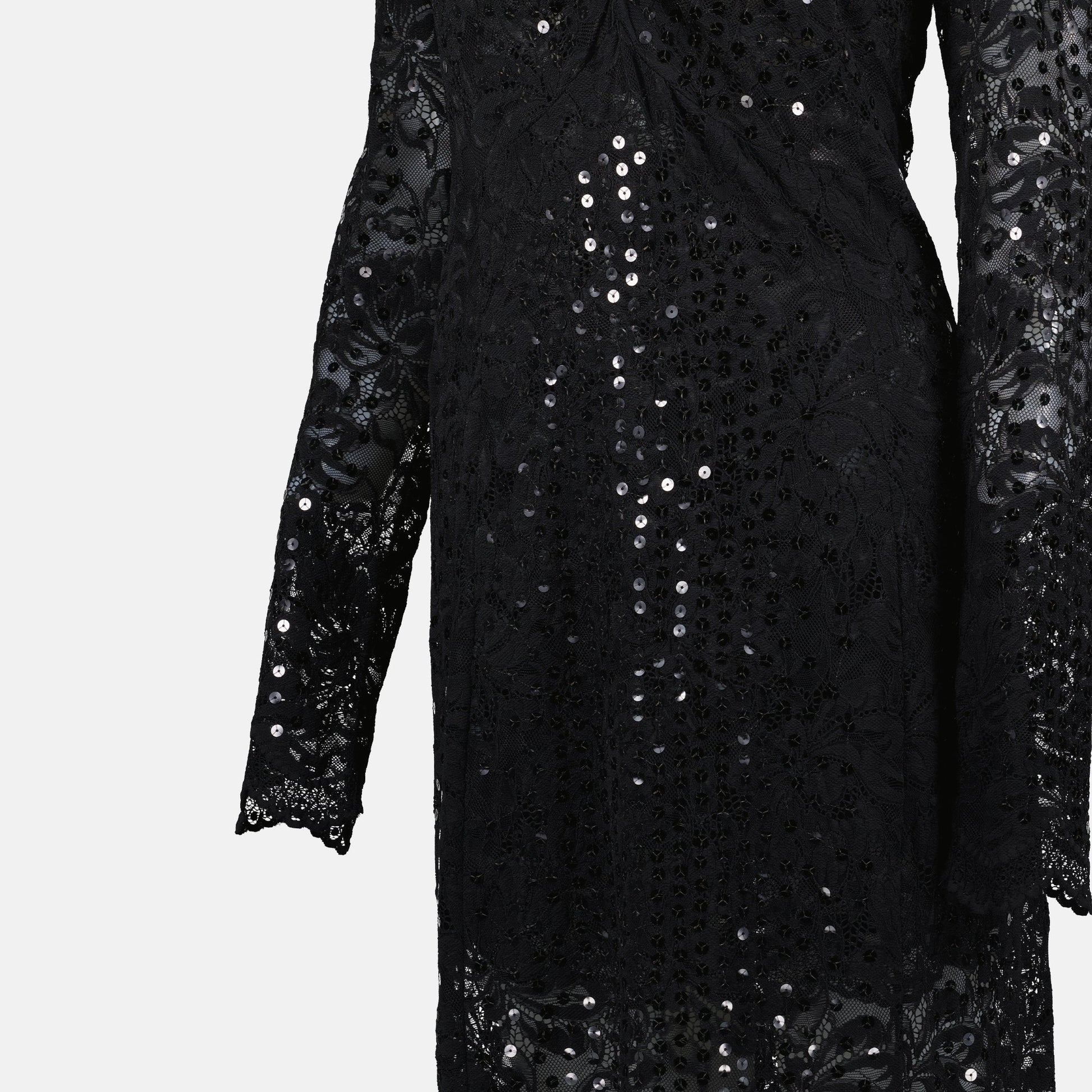 Black lace dress, Rabanne dress, long lace dress, elegant boat neckline, fall winter fashion