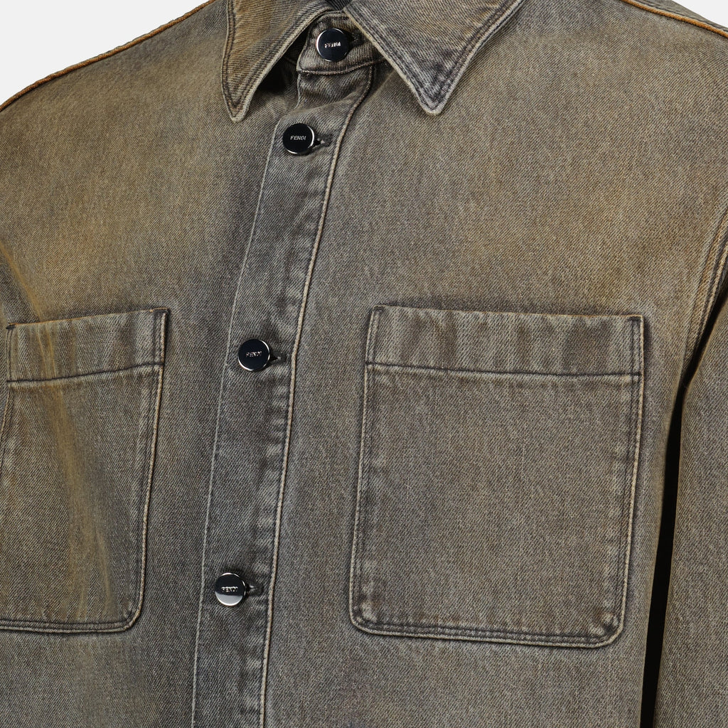 grey denim shirt, Fendi shirt, men's fashion, Autumn-Winter 2025, designer apparel