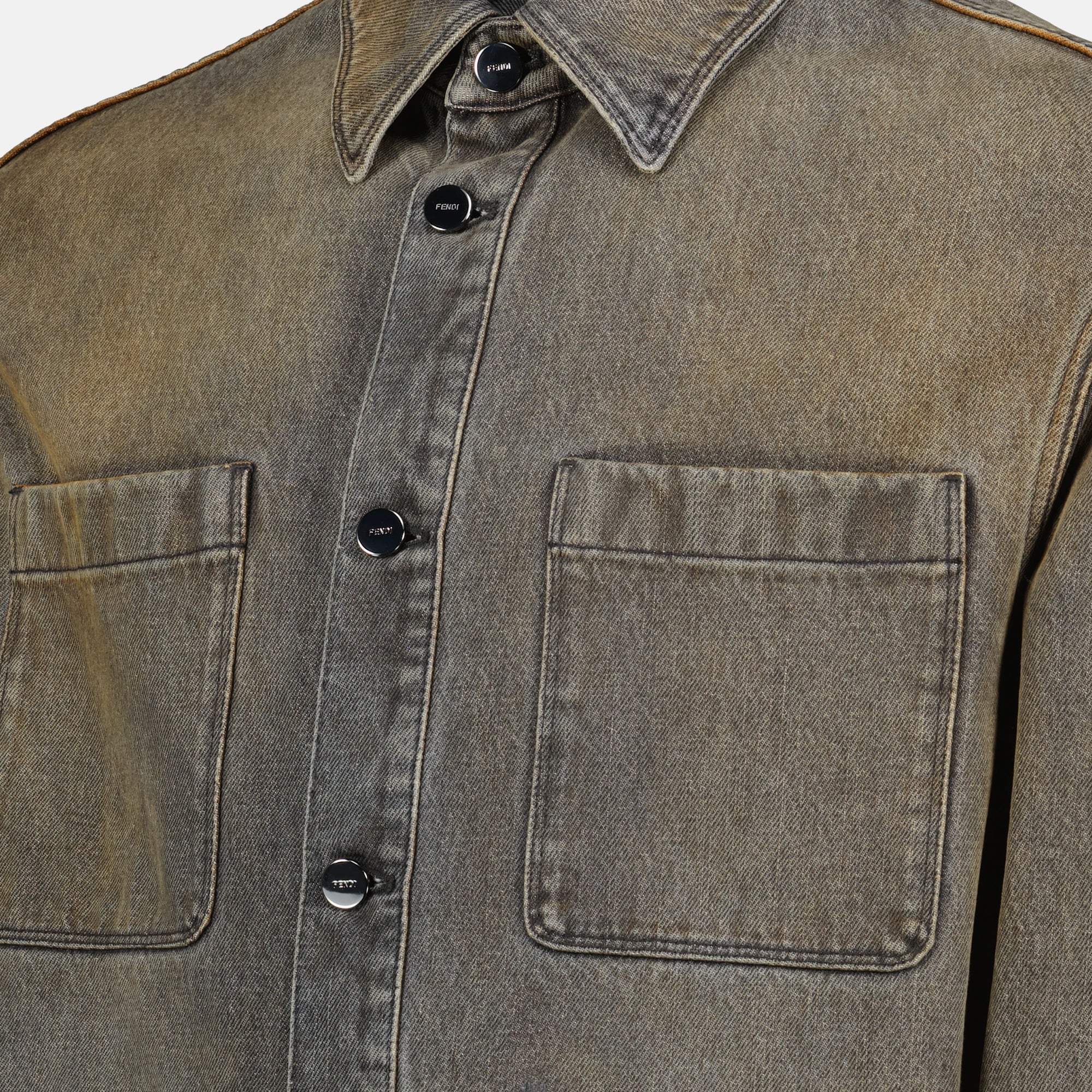 grey denim shirt, Fendi shirt, men's fashion, Autumn-Winter 2025, designer apparel