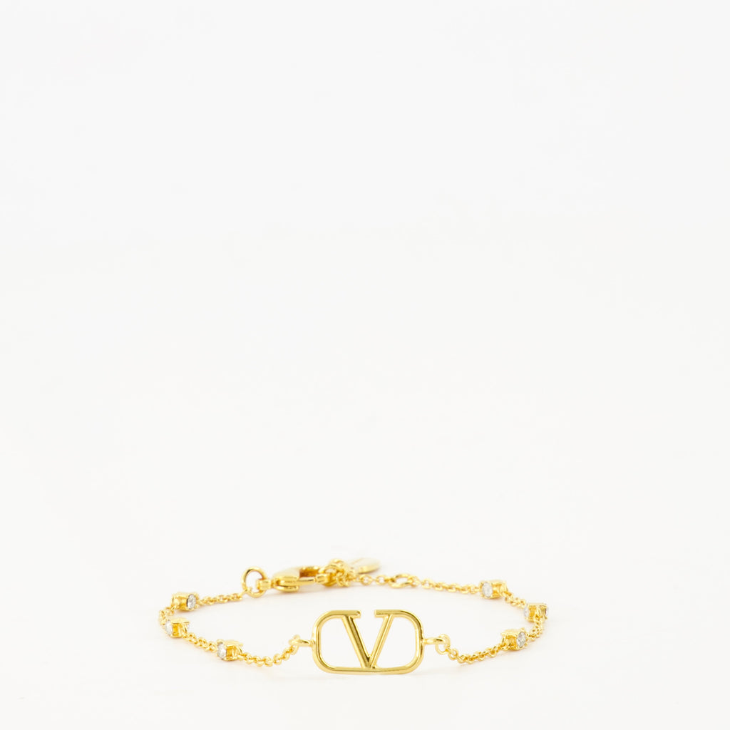 VLogo Bracelet, Valentino jewelry, Swarovski crystal bracelet, gold metal accessory, luxury bracelet