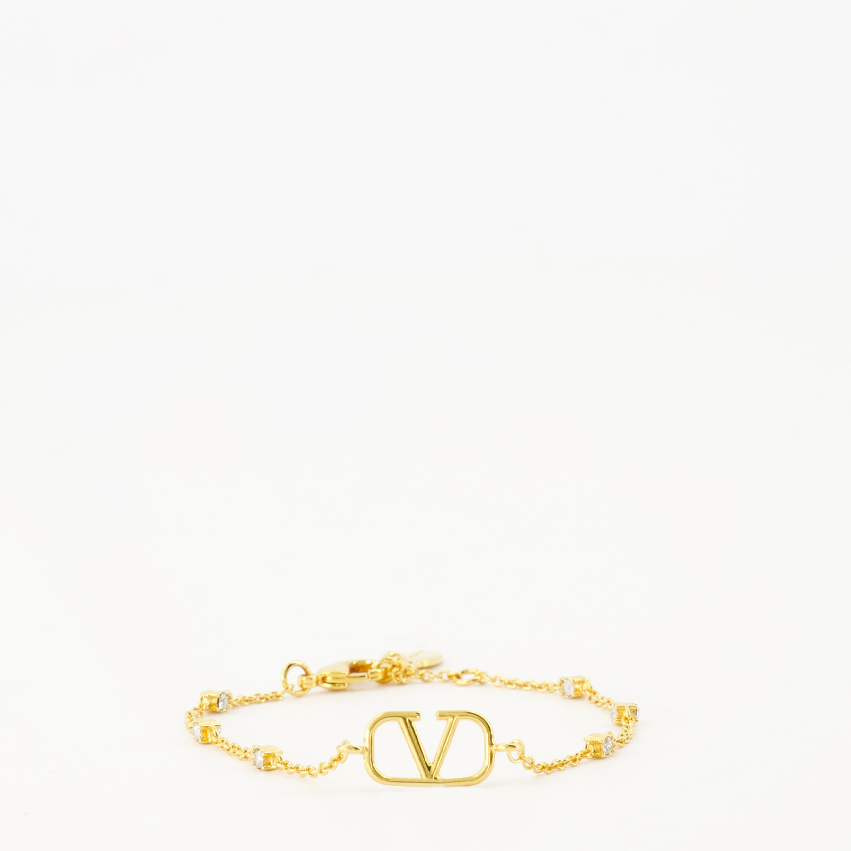 VLogo Bracelet, Valentino jewelry, Swarovski crystal bracelet, gold metal accessory, luxury bracelet