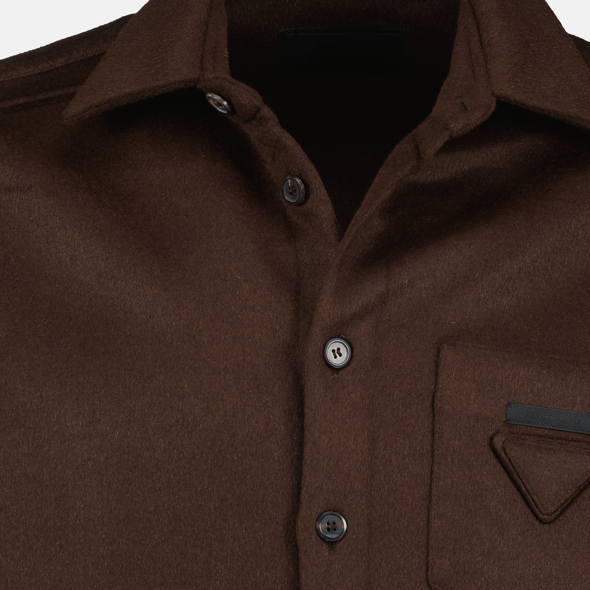 Prada wool shirt, brown shirt, classic collar shirt, luxury casual wear, Autumn-Winter collection