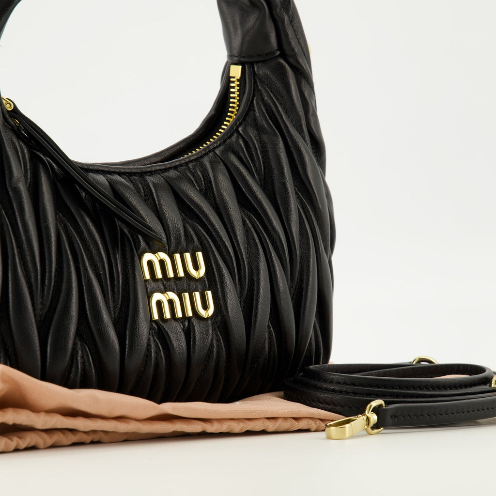 Miu Miu hobo bag, luxury leather handbag, nappa leather bag, refined accessories, designer bags for collection