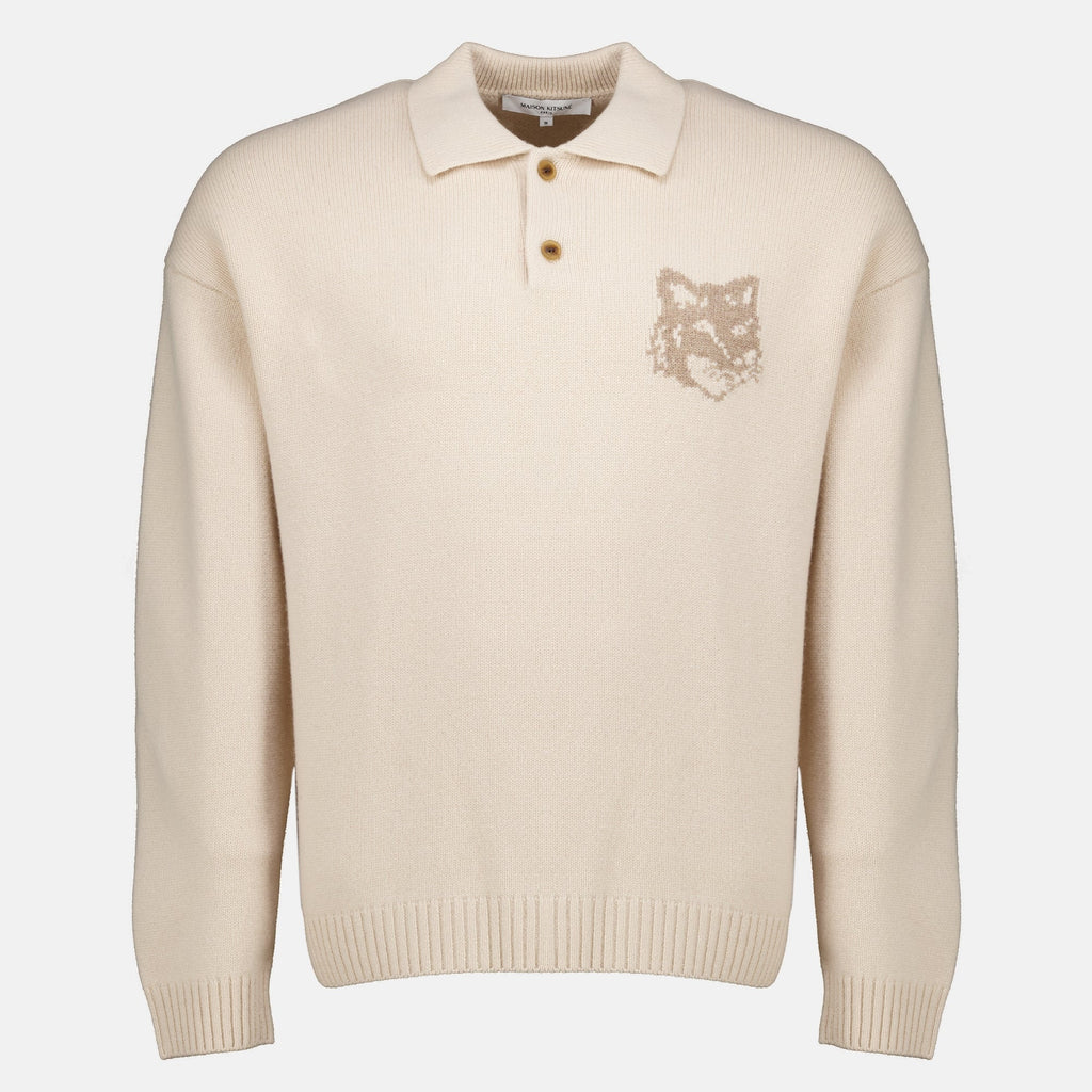 Pull Polo en Laine Beige - Maison Kitsuné