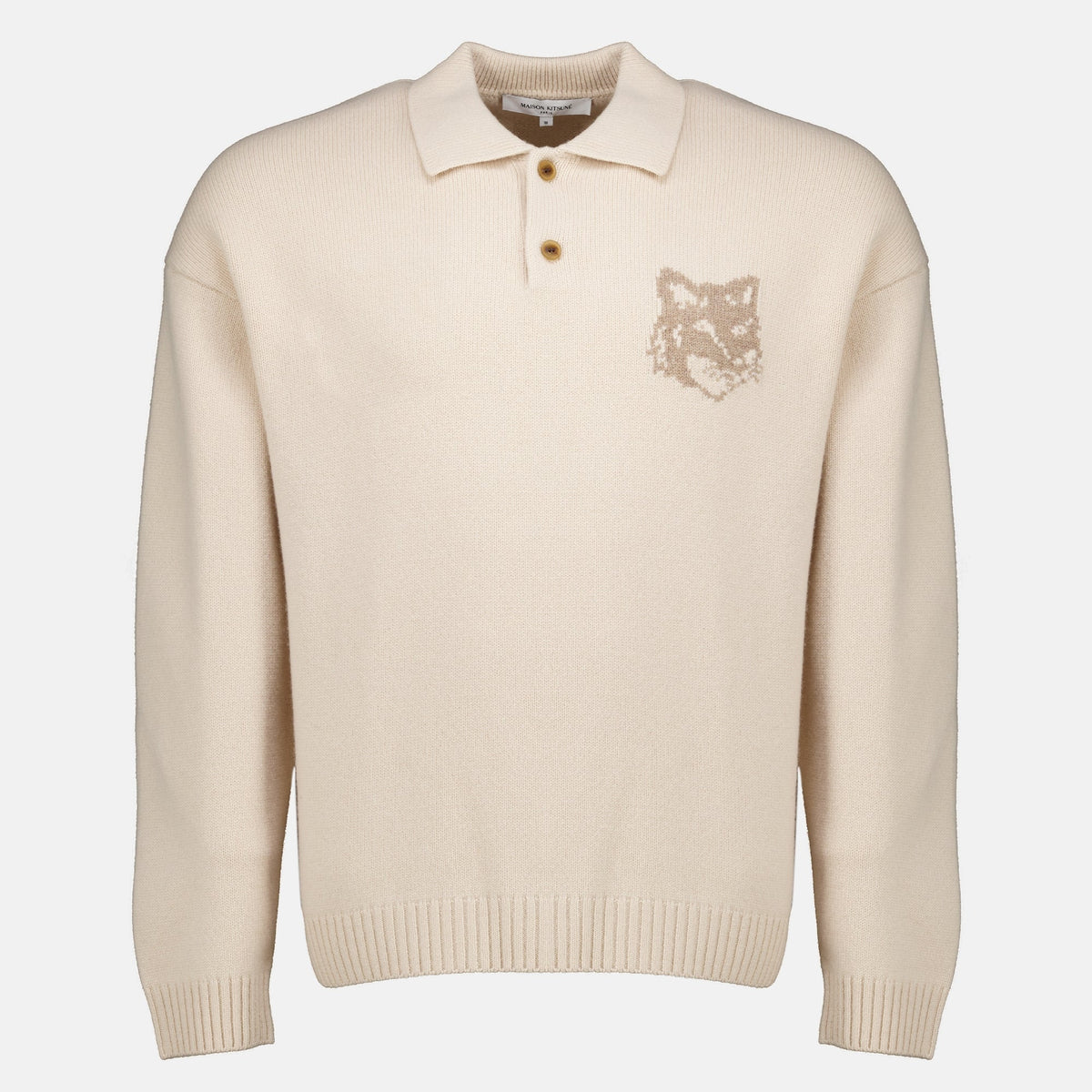 Beige Wool Polo Sweater - Maison Kitsuné