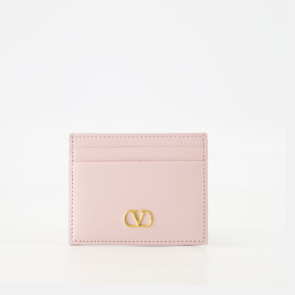 card holder, Valentino Garavani, grained leather, VLogo accessory, light pink card wallet