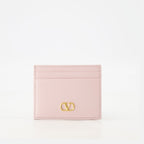 card holder, Valentino Garavani, grained leather, VLogo accessory, light pink card wallet