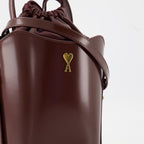 Ami Paris bag, Mini sac seau, Bordeaux bag, calf leather handbag, adjustable shoulder strap
