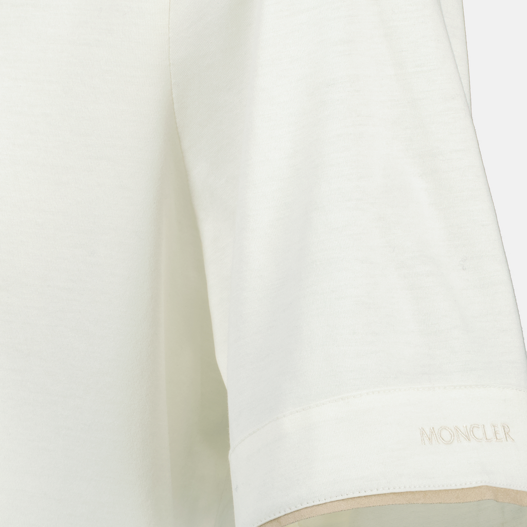 Imagem de T-shirt de algodão branco com detalhes em piqué da Moncler para Homens - Temporada Primavera-Verão 2025 - Detalhe Vista 2