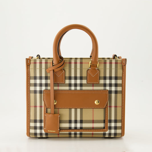 Mini Cabas Freya, Burberry bag, vintage check bag, adjustable strap handbag, canvas leather handbag