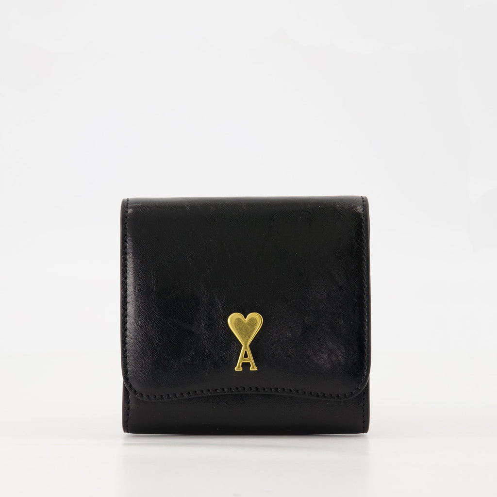 black leather wallet, AMI Paris, grained leather, practical wallet, stylish accessory