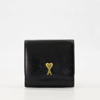black leather wallet, AMI Paris, grained leather, practical wallet, stylish accessory