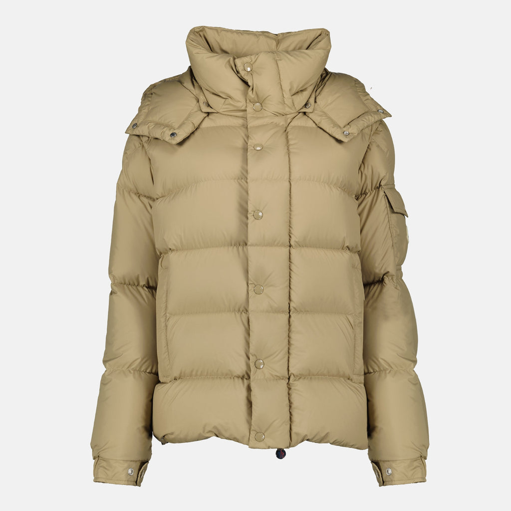 Moncler Maya 70 Jacket, beige down jacket, oversized jacket Moncler, recycled polyester jacket, Autumn-Winter 2025 collection