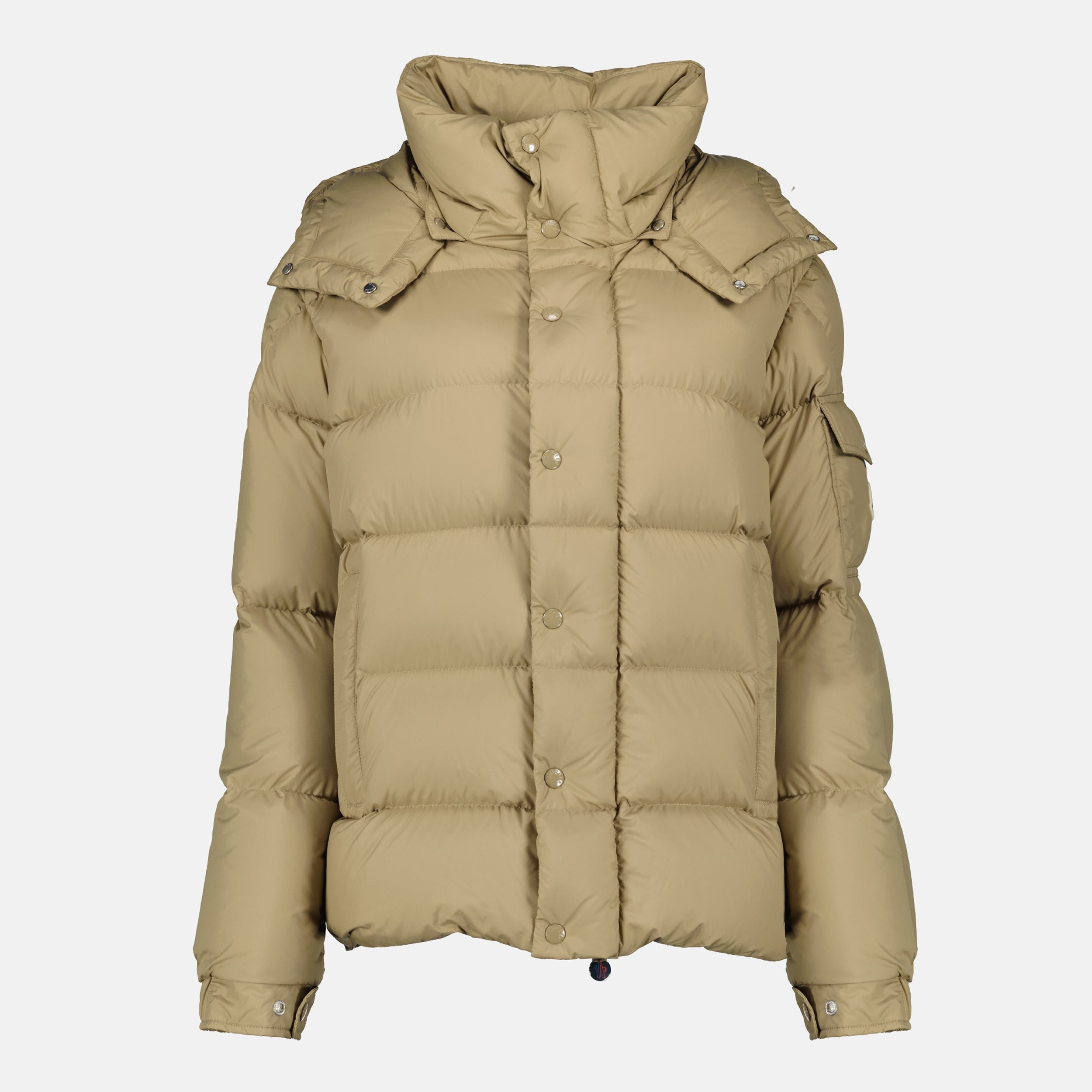 Moncler Maya 70 Jacket, beige down jacket, oversized jacket Moncler, recycled polyester jacket, Autumn-Winter 2025 collection